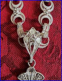 Signed Sterling Antique Cannetille Large Hand Filigree Cross 18 Necklace 30g