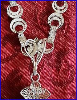 Signed Sterling Antique Cannetille Large Hand Filigree Cross 18 Necklace 30g