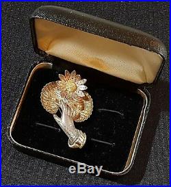 Silver & gold plate & seed pearl vintage Victorian antique hand & flower brooch