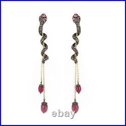 Snake Earrings Ruby & Diamond Gemstone Earrings Women's Bridal Wedding Jewelry