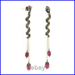 Snake Earrings Ruby & Diamond Gemstone Earrings Women's Bridal Wedding Jewelry