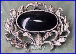 Sterling Silver Black Widow 2 Brooch with Onyx Vintage Art Deco Hand Carved