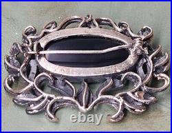 Sterling Silver Black Widow 2 Brooch with Onyx Vintage Art Deco Hand Carved