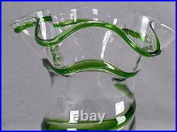 Stuart & Sons Stourbridge Hand Blown Green Trailed Victorian Art Glass Vase
