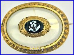 Stunning Antique Victorian Rock Crystal 14k Gold & Enamel Flower Brooch Pin1880