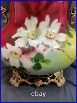 Stunning Hand painted Victorian antique Gone with the Wind GWTW parlor oil lamp