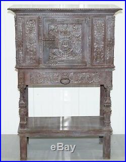 Stunning Rare Find 17th Century Limed Oak Pot Kitchen Cupboard Hand Carved