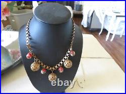 Stunning Vintage or Victorian Hand Painted Beads Filigree Balls Necklace