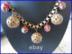 Stunning Vintage or Victorian Hand Painted Beads Filigree Balls Necklace