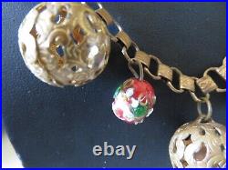 Stunning Vintage or Victorian Hand Painted Beads Filigree Balls Necklace