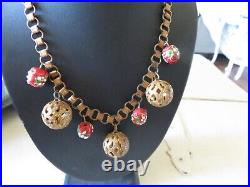 Stunning Vintage or Victorian Hand Painted Beads Filigree Balls Necklace