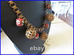 Stunning Vintage or Victorian Hand Painted Beads Filigree Balls Necklace