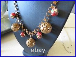 Stunning Vintage or Victorian Hand Painted Beads Filigree Balls Necklace