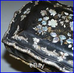 Sublime Victorian Mother Of Pearl & Paper Mache Hand Painted Sewing Work Box