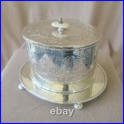 Superb 19th Century English Hand Chased Silverplate Squirrels Biscuit Barrel