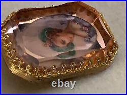 Superb Antique French Brooch Oil painting under a Faceted Glass (numbered 77)