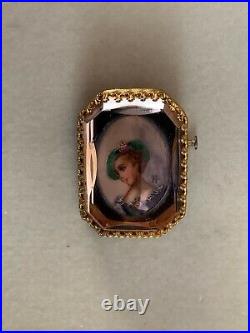 Superb Antique French Brooch Oil painting under a Faceted Glass (numbered 77)