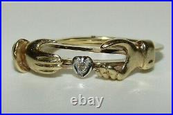 Superb, Antique Victorian 9 Ct Gold Fede Gimmel, Hand Over A Diamond Heart Ring