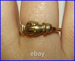 Superb, Antique Victorian 9 Ct Gold Fede Gimmel, Hand Over A Diamond Heart Ring