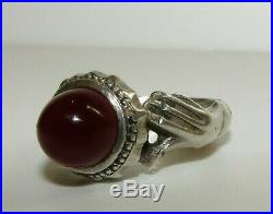 Superb, Antique Victorian Sterling Silver Fede Gimmel Hands Ring / Large Garnet