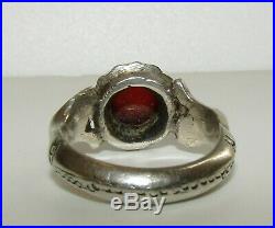 Superb, Antique Victorian Sterling Silver Fede Gimmel Hands Ring / Large Garnet