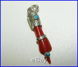 Superb, Antique Victorian Sterling Silver Hand / Figa Pendant With Turquoise