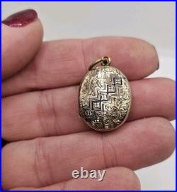 Sweet Antique Victorian Gold Filled Enameled Hand Engraved Locket Pendant