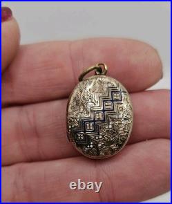 Sweet Antique Victorian Gold Filled Enameled Hand Engraved Locket Pendant
