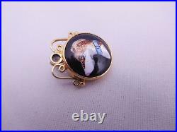 Sweet Victorian Hand Painted 14k Gold Canine Scottish Pointer Dog Puppy Pendant