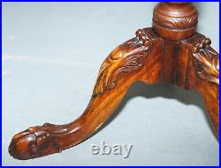 Tall Hand Carved Mahogany Jardiniere Stand, Claw & Ball Feet Scalloped Edge Top