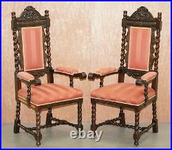 Ten Victorian 1880 Hand Carved Jacobean / Gothic Revival Oak Dining Chairs 10