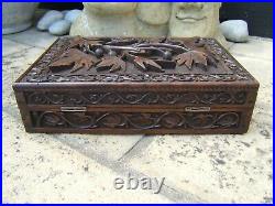 Terrific Early Anglo Indian Hand Carved Antique Jewellery Box Fab Interior