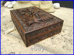 Terrific Early Anglo Indian Hand Carved Antique Jewellery Box Fab Interior
