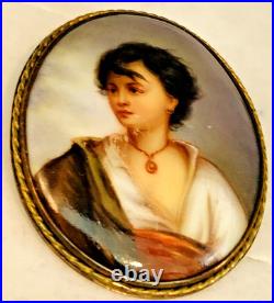 Three Antique Vtg Portrait Brooches, Pins Porcelain, Hand Painted Two Sterling