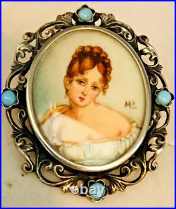 Three Antique Vtg Portrait Brooches, Pins Porcelain, Hand Painted Two Sterling