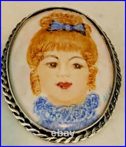 Three Antique Vtg Portrait Brooches, Pins Porcelain, Hand Painted Two Sterling