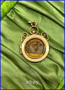 Tiger's Eye Locket Man In The Moon Sun Apollo Victorian Rare Hand Carved