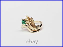 Unique 14ky Gold VICTORIAN STYLE Hands Holding Emerald & Diamond Ring Sz 9