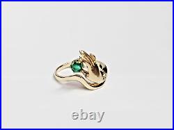 Unique 14ky Gold VICTORIAN STYLE Hands Holding Emerald & Diamond Ring Sz 9