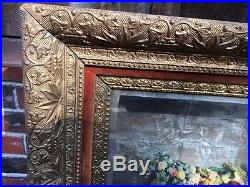 Unique 19th Cent. Victorian Hand Made Floral Carriage Wreath in Gilt Shadow Box