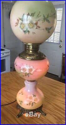 Unique 3 Tier Victorian Gone With The Wind Lamp Hand Painted 25 Tall