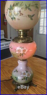 Unique 3 Tier Victorian Gone With The Wind Lamp Hand Painted 25 Tall