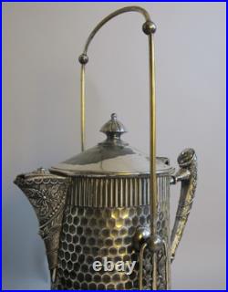 Unique Antique VICTORIAN Hand-Hammered Silverplate Water Tipping Urn, circa 1880
