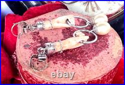 Unique Victorian Antique Pair Of Fist Hand Figa Silver Gold Amulet Earrings