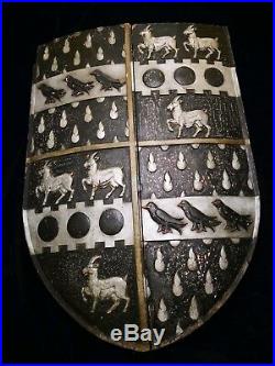 Unique Victorian Gothic Hand Carved Oak Hand Painted Armorial Shield 3ft x 2ft