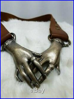 Unique vintage 1970's Clasping Hands Victorian style Belt Buckle Antique Bronze