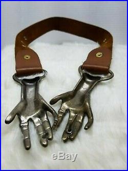 Unique vintage 1970's Clasping Hands Victorian style Belt Buckle Antique Bronze