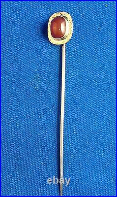 VICTORIAN 14k/10k YELLOW GOLD STICK PIN With CARNELIAN, HAND ENGRAVED, 2 7/8