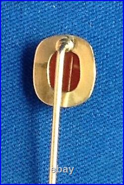 VICTORIAN 14k/10k YELLOW GOLD STICK PIN With CARNELIAN, HAND ENGRAVED, 2 7/8