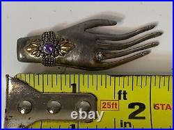 VICTORIAN C CATCH STERLING SILVER HAND BROOCH PIN With GOLD BRACELET ADORNMENT